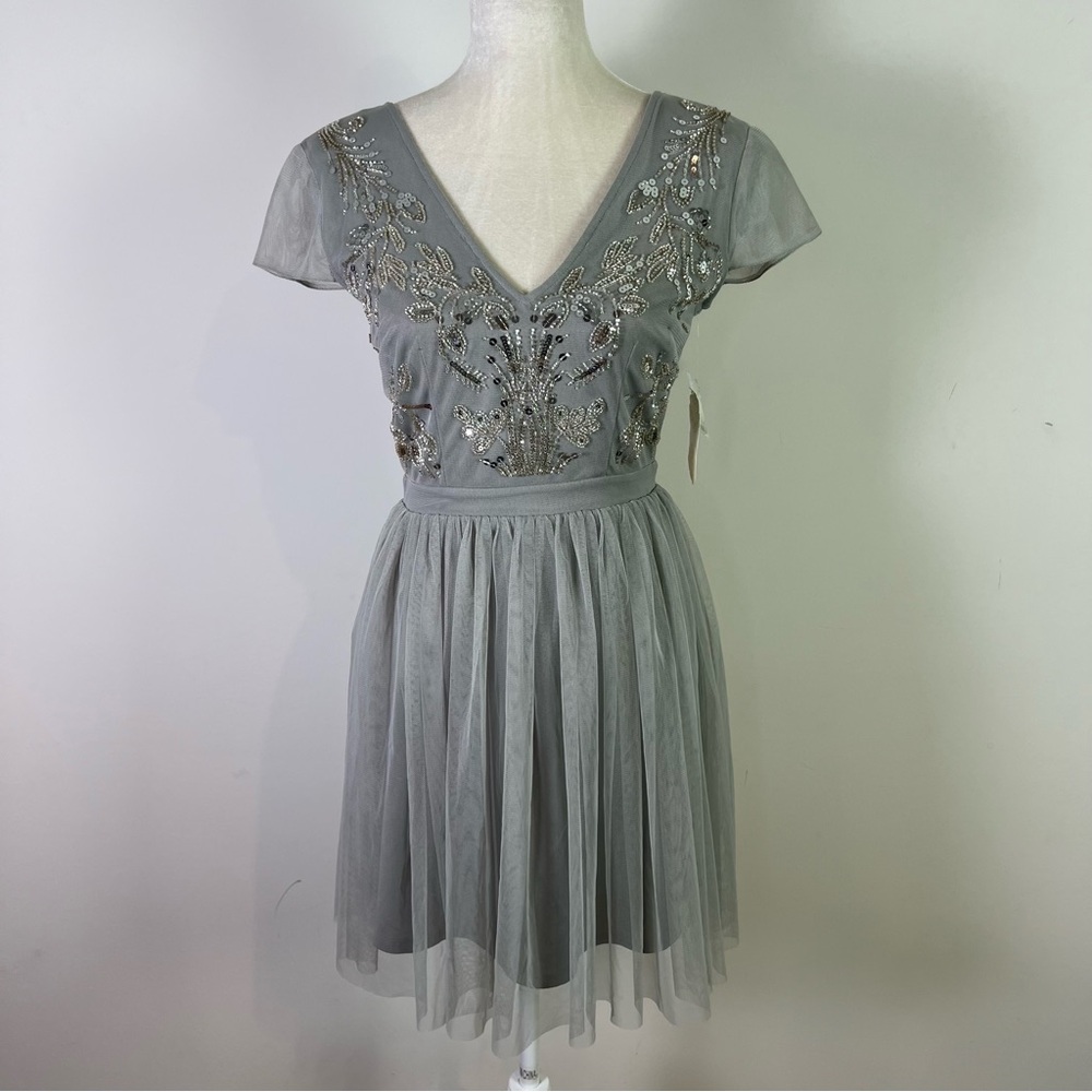 Altar’d State Women’s Light Gray Duke Sequin Short Sleeve Mini Dress NWT